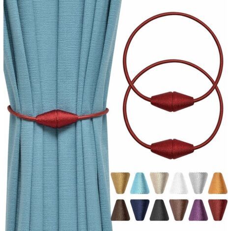 Pair Lot de 2 (rouge vin) embrasses de rideaux magnétiques faites à la main en corde tissée pratique et décorative pour fenêtre de maison et de bureau