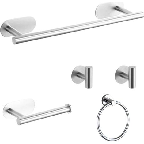 Porte-serviettes 5 pièces, barre porte-serviettes de salle de bain, support, anneau, crochet 304 (1/5)