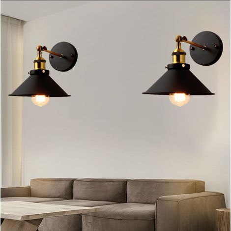2Pcs Lámpara de Pared Industrial E27 Dormitorio Sala de Estar Cocina Aplique de Pared Iluminación Hogar Negro (1/5)