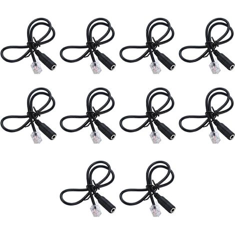 Lot de 10 câbles adaptateurs téléphoniques RJ9 vers 3,5 mm femelles, adaptés aux casques d'ordinateur et aux téléphones. (1/5)