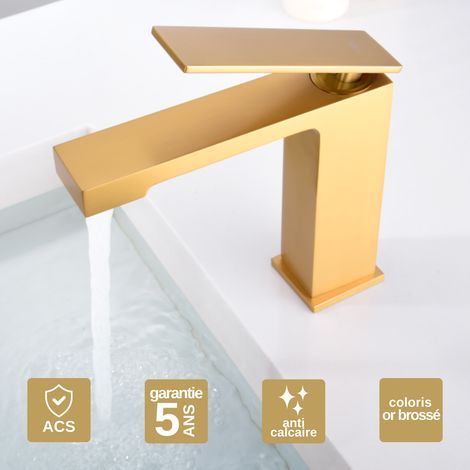 Robinet Mitigeur Lavabo Salle de Bain or brossé – Bec Bas Anti-Calcaire – Design moderne - PISA IMEX (1/4)