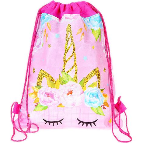 Bolsa Con Cordón - Bolsa De Almacenamiento No Tejida - 34x27 cm - Estampado Floral Rosa - Reutilizable (1/5)
