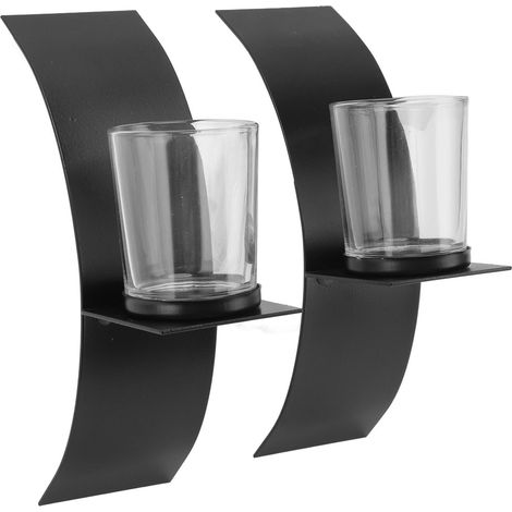 Lot de 2 bougeoirs muraux en fer, design tridimensionnel en arc, plateau à bougies pour chambre à coucher (1/5)