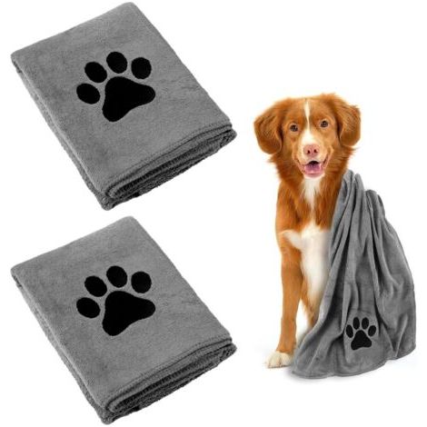 Serviettes pour animaux - 2bande -Super absorbant et à séchage rapide -gris -microfibre