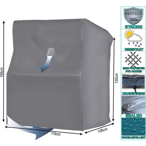 Schutzhülle Strandkorb L 119 x 106 x 160 cm Grau PVC-Gewebeplane 280 g/m² Wasserdicht Strandkorbhülle Abdeckung