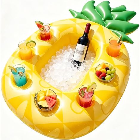 Bar de Piscine Gonflable Ananas Flottant avec 7 Porte-Gobelets Grande Capacité, Plateau Flottant pour Boissons, Accessoire de Fête d’Été pour Plage et Jardin (1/5)