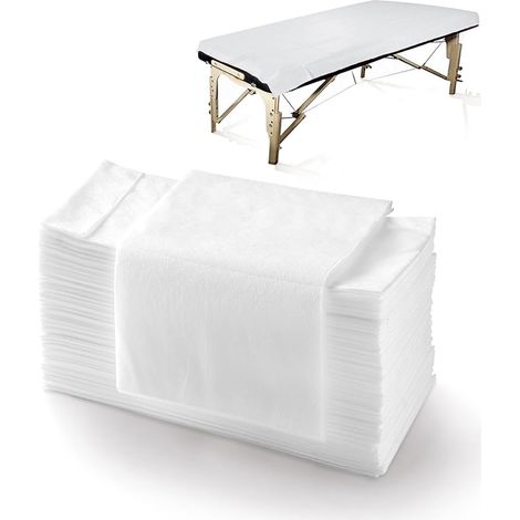 Draps de table de massage, lot de 100 draps jetables pour voyage, draps de table de massage jetables pour esthéticienne, tatouage, épilation à la cire, table de cils, table de salon, 79 x 180 cm (blan (1/5)