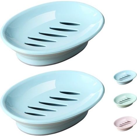 Lot de 2 porte-savons en plastique, porte-savon antidérapant, support de savon, douche avec bac égouttoir, porte-savon facile à (1/5)