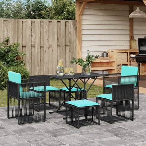 vidaXL Set da pranzo da giardino da 7 pz con Cuscini Polyrattan Nero (1/5)