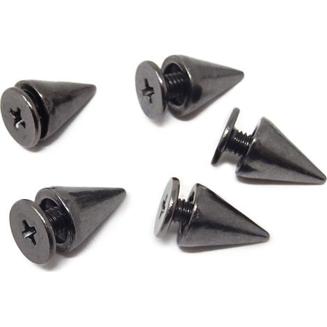 [MAI USATO]100 set di rivetti a punta conica in stile punk, 7x10 mm, con vite posteriore, per lavori in pelle fai da te (nero pistola) (1/4)