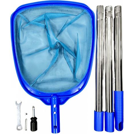 Épuisette bleue pour piscine, 1,5 mètre de long, un exemplaire épuisette pour ramassage des feuilles dans les bassins à poissons. (1/5)