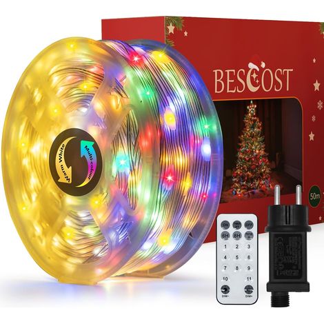 Guirlande Lumineuse 50M, Blanc Chaud + Multicolore, Guirlande Lumineuse Extérieure 500 LED avec Télécommande et 11 Modes, Décoration Noël Jardin Terrasse Balcon Patio Mariage (1/5)