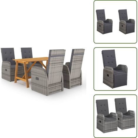 Sedie in rattan - vidaXL Set Mobili da Pranzo per Giardino 5 pz Grigio - Cuscini per seduta