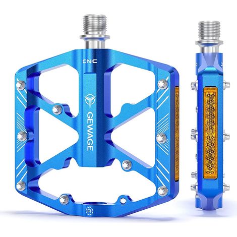 Jeu de 1 paire, accessoires vélo, pédales vélo avec bande réfléchissante, pédales aluminium CNC antidérapantes avec 3 roulements scellés, 9/16 pouce, pour route VTT e-bike. (Bleu) (1/5)