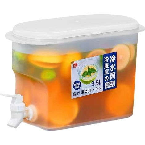 Distributeur de boisson de 3,5 l avec robinet, distributeur d'eau pour réfrigérateur, grande capacité, seau à eau glacée pour boissons de fête, jus, thé glacé, limonade, infusion à froid (1/5)