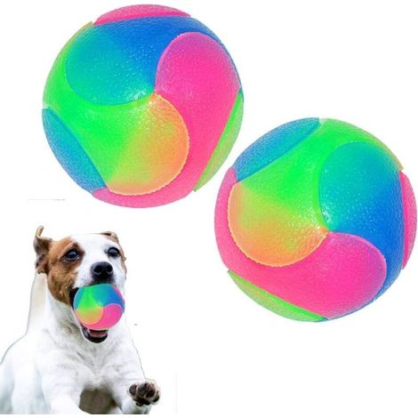 Deux balles jouets lisses pour chiens : balles rebondissantes et lumineuses avec lampes torches LED, interactives de 7 cm. (1/4)