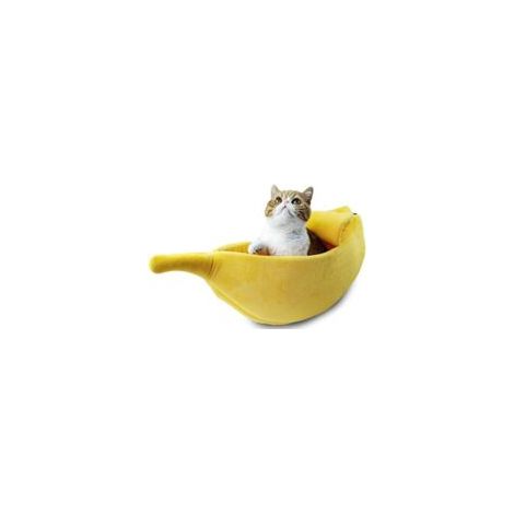 Coussin nid pour animal en forme de banane, panier chaud pour chat et petit chien, jaune, taille M (1/5)