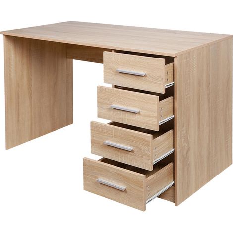 Scrivania con Cassettiera 4 Cassetti Tavolo Porta Pc Computer Legno Quercia (1/5)