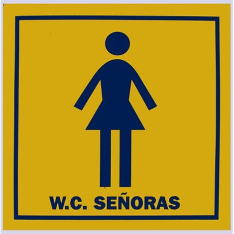 Señal adhesiva para aseo de señoras, plástico resistente, 17x17 cm, color azul y blanco - MARCA