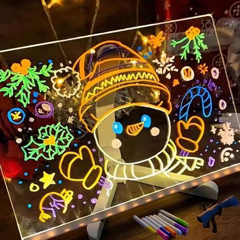Lavagna luminosa a LED riutilizzabile per bambini, 2020 cm, con luce, lavagna fai-da-te, lavagna protettiva per gli occhi, penna cancellabile inclusa.