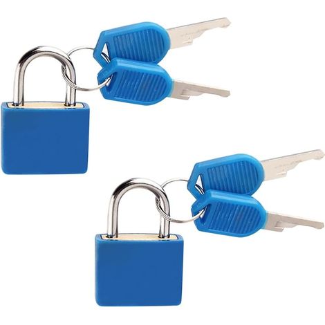 Lot de 2 cadenas à clé en plastique robuste de 42 mm pour casier de gym, valise, petit cadenas pour bagages, boîte à bijoux avec clé pour intérieur et extérieur, bleu (1/5)