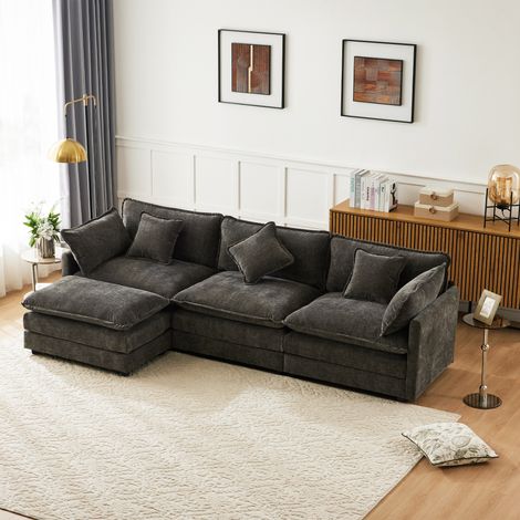 Canapé 3 places, canapé d'angle en forme de L avec repose-pieds, design moderne, 283x147x84cm, tissu chenille gris (1/5)
