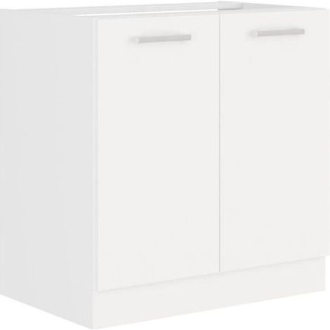 ATLAS Meuble sous-évier 2 portes - L 80 x H 82 x P52 cm - Décor blanc - Plan de travail non inclus (1/5)