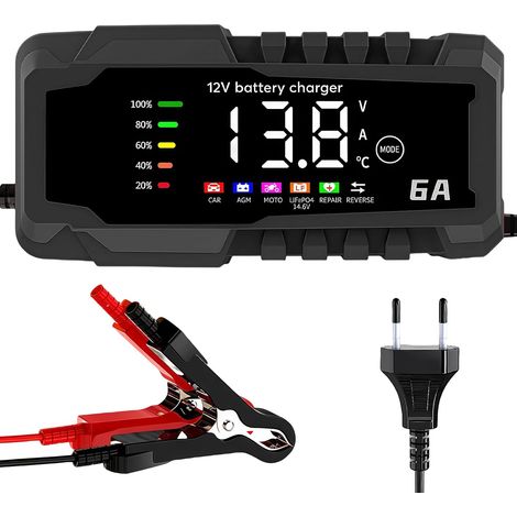 Chargeur de Batterie de Voiture: 12V 6A Chargeur de Batterie de Voiture entièrement Automatique, Chargeur de Voiture avec Compensation de température et écran LCD pour Voiture, Camion, Moto (1/5)