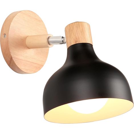 Applique Murale Réglable en Bois Métal Rétro E27 Décoration Vintage Luminaire Interieur pour Chambre Couloir Salon Noir