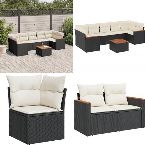 Salon de jardin 8 pcs avec coussins noir résine tressée - Ensemble Salon De Jardin - Mobilier Extérieur - Canapé Jardin - Table Jardin - Résine Tressée - Home & Living (1/5)