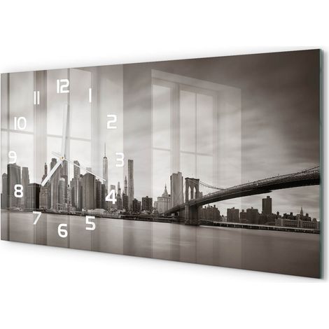 Horloge Murale Contemporaine 60x30 cm Verre Trempé Décoration Salon Manhattan, New York (1/5)