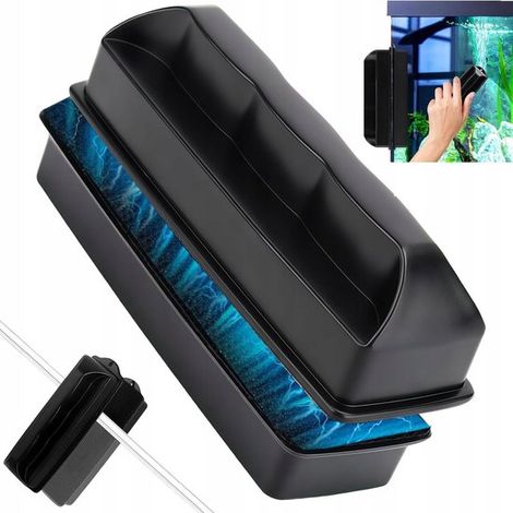 Limpiador magnético de algas，Limpiador negro para acuarios，Cepillo magnético para limpiar cristales，Para cristales de hasta 6 mm (1/5)