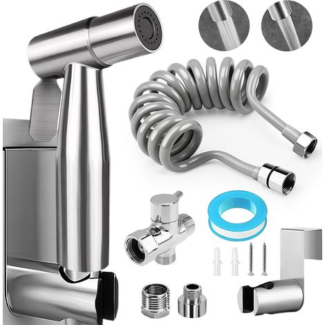 Kit Douchette WC, 8 Pcs Kit Douchette WC Toilettes Bidet Hygiénique, Douchette Toilette avec Tuyau de Télescopique Flexible 2 Mètre, Adaptateurs G1/2" et G3/8", pour Bain pour Animaux (1/5)