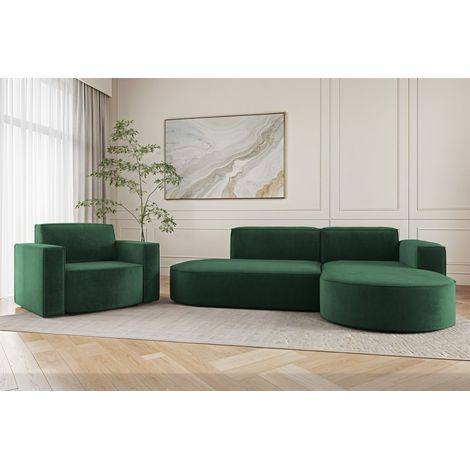 Sofa Set 2-teilig Sessel und Ecksofa PALMA XS Stoff Noel Grün Ottomane Rechts (1/3)