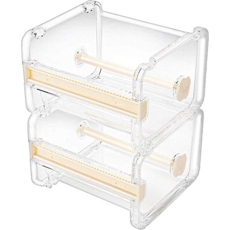 Distributeur de rangement transparent de bureau Molshine (lot de 2) pour ruban adhésif multi-usages Washi, avec coupe-ruban et porte-rouleau (ruban adhésif non inclus) (beige) (1/5)