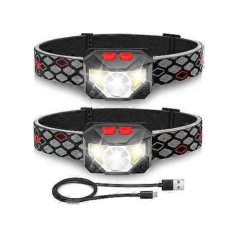 LED-Stirnlampe, 2 Stück, superhelle Stirnlampe mit Bewegungssensor, 1000 Lumen, 10 Modi, 1200 mAh Akku, USB-aufladbar, wasserdicht, ideal für Camping und Wandern.