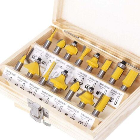 Lot de 15 fraises pour défonceuse à tige de 8 mm - Accessoires de fraise à arrondir pour défonceuse - Tige de 8 mm - Convient pour défonceuse électrique - Kit de fraises à bois