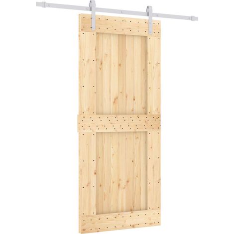Sliding Door Natural and White 90 x 210 cm Solid Pine Wood vidaXL (1/5)
