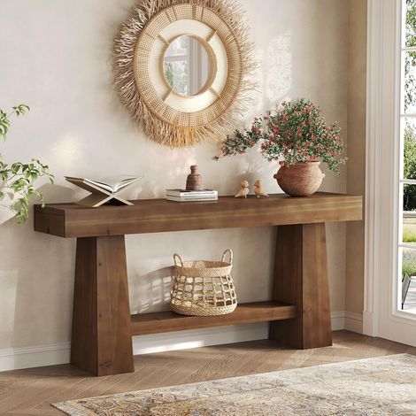 Tribesigns Solid Wood Console Table, 63-Inch EntrywayTable with Storage, Long Wooden Sofa Table Behind Couch for Entryway, Hallway, Foyer, Living Room