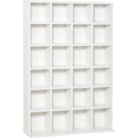 Bibliothèque à CD à 24 niveaux, hauteur réglable, en bois, 130,5 x 89 x 20 cm, blanche (1/5)