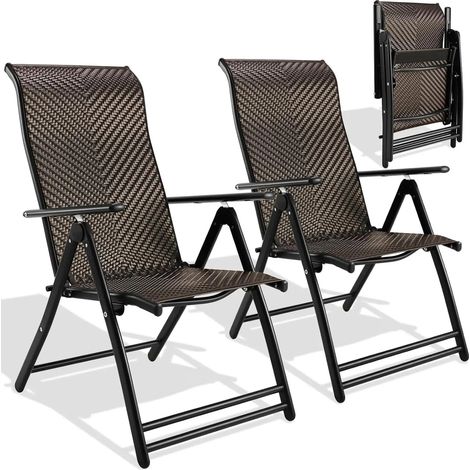 Ensemble de 2 chaises inclinables effet rotin – Pliables, réglables, chaises de camping, fauteuils de relaxation, chaises longues de jardin – Idéal pour terrasses et balcons (1/5)