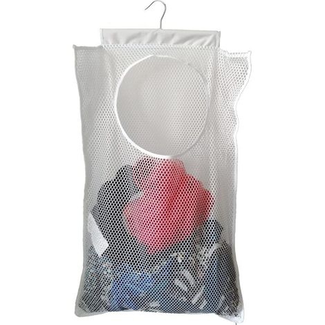 Panier à linge suspendu en maille respirante – Grand sac à vêtements sales (76,2 x 50,8 x 5,1 cm), idéal pour porte, placard, salle de bain ou caravane – Blanc (1/5)