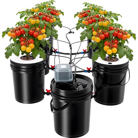 Kit hidropónico de cubos para cultivo en agua profunda en circuito cerrado, kit de cultivo hidropónico, sistema de cultivo en agua profunda de 16 litros con bomba de aire