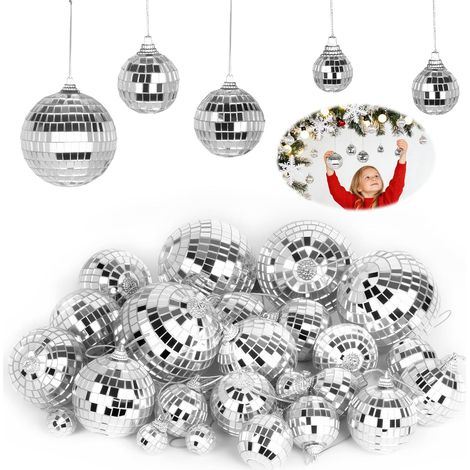 32 Pièces Boule à Facette Kit, Boule Disco Brillant, Boules à Facettes Suspendue, Boules Disco Décoratives à Accrocher sur l'arbre de Noël pour la Décor de Mariage, Fête à la Maison, d'anniversaire