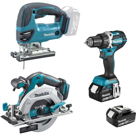 Pack 3 outils MAKITA LOT0379 avec DDF485RTJ + DJV180ZX + DHS680Z et BL1840B (1/4)