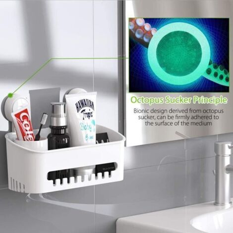 NALOOKAMIC Serviteur Rangement De Douche à Suspendre Ventouse Sans Perçage, Étagère Rangement Douche Réutilisable Amovible 8kg, Panier De Serviteur Mural Plastique Pour Salle De Bain/ Toilette, Blanc