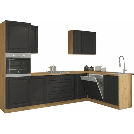 Ensemble de cuisine modulaire Retro Grey 148 , 162x0cm, Plan de travail, Stratifié, Angulaire, MDF, LED
