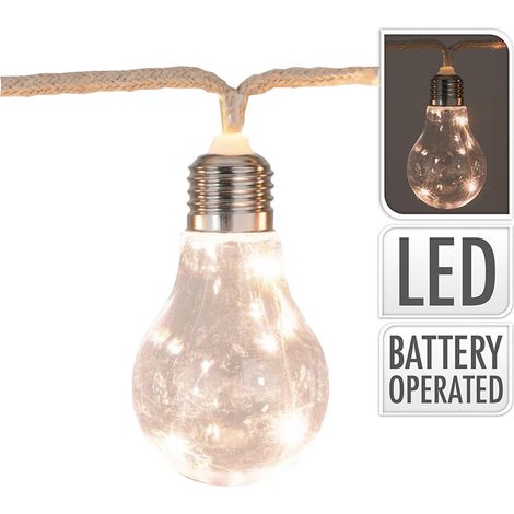 Guirnalda a pilas, función fija, uso interior, 10 bombillas con 3 leds, blanco cálido, 2,55 m