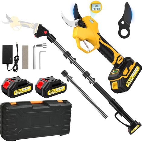 2-En-1 Sécateur Électrique avec Perche, 3 Ouvertures de Lame Réglables  Portée Totale 4,1 m, Secateur Telescopique Electrique avec 1000w Moteur, 4000mAh batterie(2x2,0Ah) (1/5)
