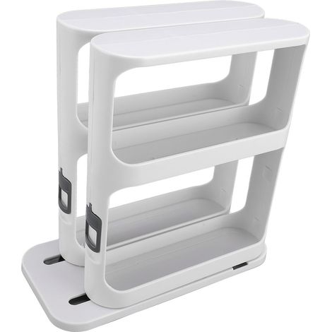 Tiroir tournant épices 2 niveaux rangement assaisonnement vertical polyvalent pour meuble cuisine ABS blanc 2 plateaux (1/5)